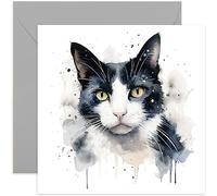 Old English Co. Watercolour Cat Card - Black and White Cat Card for Pet Owner Birthday - Just Because Card for Him or Her - Thinking of You Fur Baby Card for Men and Women | Blank Inside Envelope