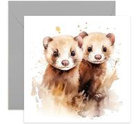 Old English Co. Watercolour Ferret Couple Card - Cute Ferret Card for Pet Owners Birthday - Cute Anniversary Card for Husband, Wife, Boyfriend, Girlfriend | Blank Inside