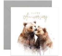Old English Co. Wedding Anniversary Card for Wife or Husband - Special Couple Bear Anniversary Card - Gold Foil Watercolour Artwork Congratulations Card for Girlfriend, Boyfriend, Spouse