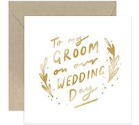 Old English Co. Wedding Day Card from Bride To Groom - Wedding Day Card for Groom - Special Gold Foil Wedding Day Card for Fiancé and Future Husband | Blank Inside with Envelope