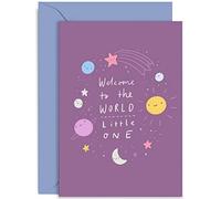 Old English Co. Welcome To The World Little One Cute New Baby card for Parents - Pastel Colour Moon and Stars Baby Boy or Girl Card - Card for Mummy Daddy | Blank Inside with Envelope