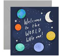 Old English Co. Welcome To The World Little One Universe Card - Fun New Baby Girl or Boy Card for Parents | Cute Cosmic Illustration | Blank Inside & Envelope Included