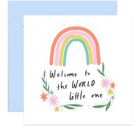 Old English Co. Welcome To The World New Baby Card - Cute Nursery Flower Rainbow Card for Baby Girl or Boy | Congratulations to New Parents | Blank Inside & Envelope Included