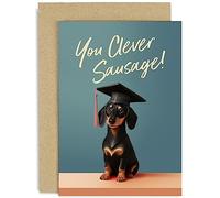 Old English Co. Well Done Graduation Card for Son or Daughter - 'You Clever Sausage' Daschund Dog Card - Congratulations Card for Him or Her - Driving Exam, Exams Results, New Job | Blank Inside