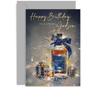 Old English Co. Whiskey Bottle Birthday Card for Godson - Traditional Male Birthday Card for Godson from Godparents - 21st, 30th, 40th, 50th, 60th Birthday Gift | Blank Inside