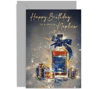 Old English Co. Whiskey Bottle Birthday Card for Nephew - Traditional Male Birthday Card for Nephew from Aunt Uncle - 21st, 30th, 40th, 50th, 60th Birthday Gift | Blank Inside