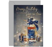 Old English Co. Whiskey Bottle Birthday Card for Son-in-Law - Traditional Male Birthday Card for Son in Law from Parents in Law - 30th, 35th, 40th, 45th, 50th Birthday Gift | Blank Inside