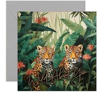 Old English Co. Wild About You Anniversary Card for Him or Her - Jungle Leopard Card for Husband Wife - Valentine's Day Card for Boyfriend Girlfriend - Gold Foil Card | Blank Inside with Envelope