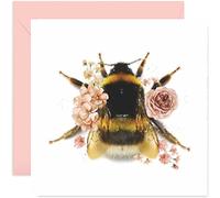 Old English Co. Wildlife Card - Square Bumble Bee Botanical Floral Birthday Card | Suitable for Friends and Family | Blank Inside & Envelope Included