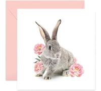 Old English Co. Wildlife Card - Square Rabbit Bunny Botanical Floral Birthday Card | Suitable for Friends and Family | Blank Inside & Envelope Included