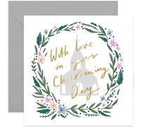 Old English Co. With Love Christening Card - Gold Foil Square Religious Card | First Communion, Baptism, Christian, Confirmation | Blank Inside & Envelope Included