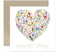 Old English Co. Wonderful 55th Birthday Card for Her - Floral Heart Painting Gold Foil Card - Cute Birthday Card for Female - 55 Years Old Birthday Card Gifts - Flower Card | Blank Inside Envelope