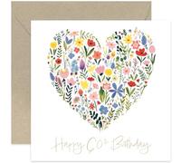 Old English Co. Wonderful 60th Birthday Card for Her - Floral Heart Painting Gold Foil Card - Cute Birthday Card for Female - 60 Years Old Birthday Card Gifts - Flower Card | Blank Inside Envelope