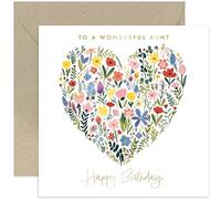 Old English Co. Wonderful Aunt Birthday Card for Her - Floral Heart Painting Gold Foil Card - Cute Birthday Card for Female - Women Birthday Card Gifts - Flower Card | Blank Inside Envelope