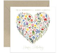 Old English Co. Wonderful Goddaughter Birthday Card for Her - Floral Heart Painting Gold Foil Card - Cute Birthday Card for Female - Women Birthday Card Gifts - Flower Card | Blank Inside Envelope