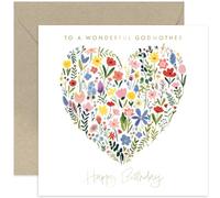 Old English Co. Wonderful Godmother Birthday Card for Her - Floral Heart Painting Gold Foil Card - Cute Birthday Card for Female - Women Birthday Card Gifts - Flower Card | Blank Inside Envelope