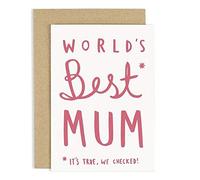Old English Co. World's Best Mum Card - A6 Greeting Card | Funny Card For Mums on Mother's Day | Blank Inside with Envelope