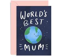 Old English Co. World's Best Mum Greeting Card - Mother's Day Card from Son or Daughter - Cute Mum Birthday Card for Her - Best Ever Fun Illustration | Blank Inside with Envelope