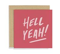 Old English Co. Yeah Card - Single Minimalist Red & Baby Pink Hell Yeah Cover Card | Plain Interior Card for a Friend, Sister, Cousin, Boyfriend, Girlfriend & Wfe