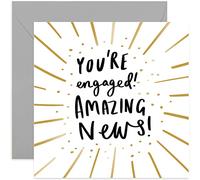 Old English Co. You're Engaged Amazing News Congratulations Card - Cute Gold Foil Sparkle for Couple | Card for Men and Women | Blank Inside & Envelope Included