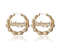 Old English Font Babygirl Word Large Bamboo Hoop Earrings for Women 80s/90s Hip-Pop Style Fashion Party Accessory, 6.3CM, no gemstone