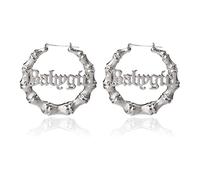 Old English Font Babygirl Word Large Bamboo Hoop Earrings for Women 80s/90s Hip-Pop Style Fashion Party Accessory, 6.3CM, no gemstone