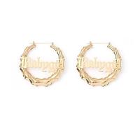 Old English Font Babygirl Word Large Bamboo Hoop Earrings for Women 80s/90s Hip-Pop Style Fashion Party Accessory, 6.3CM, no gemstone