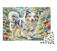 Old English Sheepdog 1000-piece Premium Paper Jigsaw Puzzle Merle Collie in Flowers Challenging Puzzle Enthusiasts Adults Cognitive Development Brain Teaser Solo Play Indoor Game 52x38cm/1000pcs