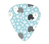 Old English Sheepdog Background With Hand Drawn Paws Cute Cartoon,12 Pcs Guitar Pick,3 Different Thickness Plectrums for Acoustic Guitar Bass Ukulele (0.46mm 0.96mm 0.71mm)