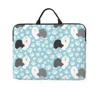 Old English Sheepdog Background With Hand Drawn Paws Cute Cartoon, 14 Inch Laptop Sleeve, Notebook Bag Laptop Case Sleeve Briefcase with Handle