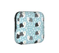 Old English Sheepdog Background with Hand Drawn Paws Cute Cartoon, Sanitary Pad Storage Bag, Pad Holder Bag with Zipper, Change Purse