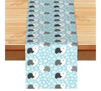 Old English Sheepdog Background With Hand Drawn Paws Cute Cartoon, Table Runner, Imitation Linen Table Runner For Home Party Dining Room 33x183 cm