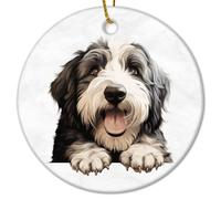 Old English Sheepdog Dog Lying on The Floor Peeking Christmas Ceramic Ornament Christmas Sublimation Ornaments Dogs Welcome Funny Ornament For Christmas Family Members 3 IN