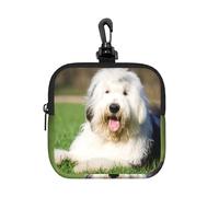 Old English Sheepdog Dog, Square Zipper Storage Bag, Neoprene Coin Purse, Small Wallets, Change Pouch, Change Purse