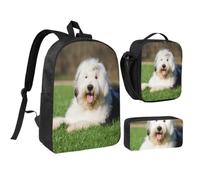 Old English Sheepdog Dog,Student Backpack,Lunch Bag,Pencil Case 3 Piece Set
