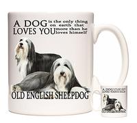 Old English Sheepdog Mug, A Dog Loves You, 11oz Ceramic Mug for Dog Owners. Sheepdog Gift, Old English Sheepdog Gift Mug.