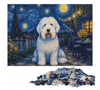 Old English Sheepdog Night Wooden Puzzle for Adults, 500 Pieces | Fresh-start puzzle gift with solo or shared puzzle time at your own pace.