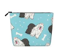 Old English Sheepdog Pattern, Cosmetic Bag Imitation Linen Makeup Bag Portable Travel Toiletry Bag