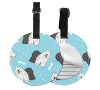 Old English Sheepdog Pattern,Luggage Tags Pu Leather Name Tag Travel Suitcase Identifier ID Tags Durable Baggage Label 2 pcs