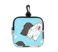 Old English Sheepdog Pattern, Square Zipper Storage Bag, Neoprene Coin Purse, Small Wallets, Change Pouch, Change Purse