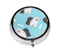 Old English Sheepdog PatternMeta Pill Box 3 Compartment Medicine Case,Portable Organizer