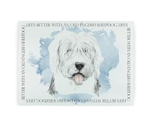 Old English Sheepdog Rectangular Glass Worktop Protector - Life's Better with a Dog Gift - Large Textured Kitchen Cutting Board Worktop Saver with Non-Slip Feet 39cm x 28.5cm (15" x 11")