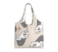 Old English Sheepdog,Reusable Tote Bags Grocery Bags Large Capacity Canvas Shopping Shoulder bag
