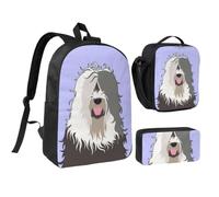 Old English Sheepdog,Student Backpack,Lunch Bag,Pencil Case 3 Piece Set