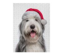 Old English Sheepdog with Santa Hat Decorative Jigsaw Puzzle for Adults, 500 PCS