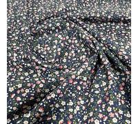 Old English Traditional Floral Polycotton Fabric Material *Sold Per Metre* 113cm Wide (OLE Ditsy - Navy) (Fat - Quarter)