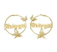 Old English Word Hoop Earrings Hip-Hop Hollow Round Circle Letter Earrings Exaggerated Butterfly Earrings Punk Party Jewelry for Women, Zinc, No Gemstone
