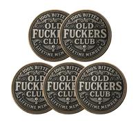 Old F*ckers Club - Lifetime Member Coin, Funny Old F*ckers Club Still Kicking Member Coin, No Rules No Filters Challenge Coins, Fuck Skull Beer Double-Sided Design, Gag Gift (5 pcs)