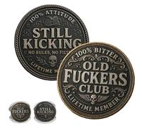 Old F*ckers Club - Lifetime Member Coin, Funny Still Kicking Challenge Coin, 100% Bitter 100% Attitude Double-Sided Token, Retirement or Birthday Gag Gift