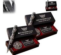 Old F*ckers Club Limited Edition Pen, Funny Premium Black Metal Pen with Old Fuckers Club Card and Badge, Bold & Unapologetic Premium Metal Pens, Gift for the Fearless and Seasoned (2 Pcs)